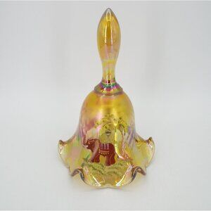 Vintage Fenton Amber Diamond Optic Hand Painted Elephant Carnival Glass Bell